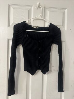 Kimchi Blue Black Ribbed Button-Front Long Sleeve Top
